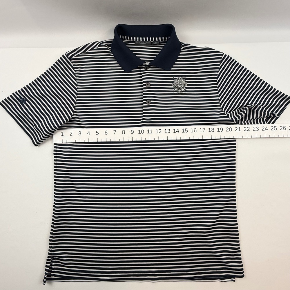 Adidas Whistling Straits Mens Navy Blue White Striped Golf Polo Shirt Size M - Picture 6 of 10
